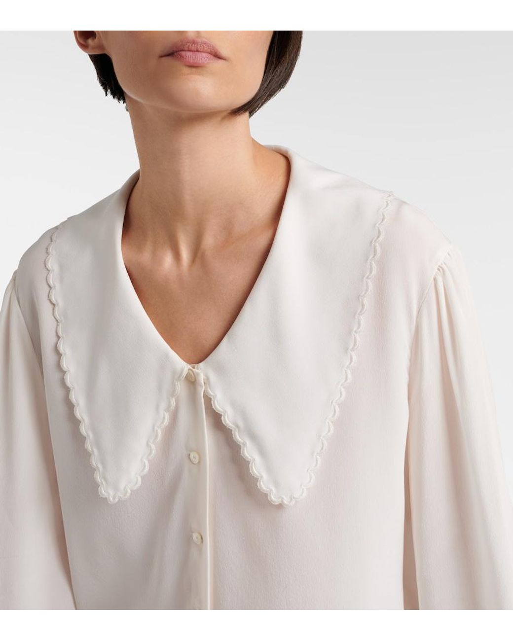 Chloé White Scalloped Silk Crepe De Chine Blouse
