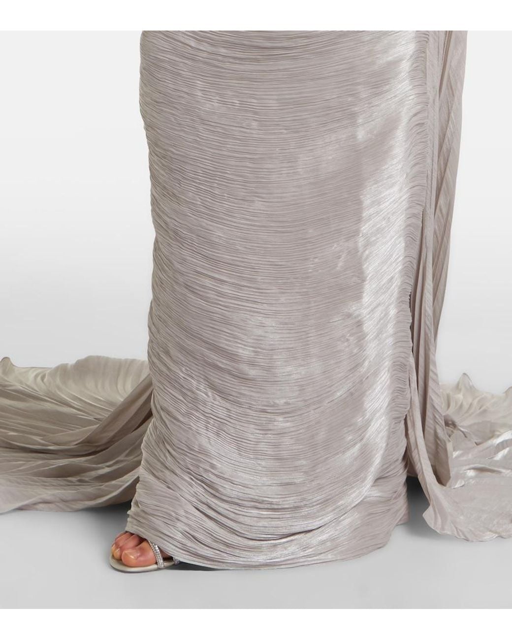 Marmar Halim White Off-Shoulder Pleated Bustier Gown
