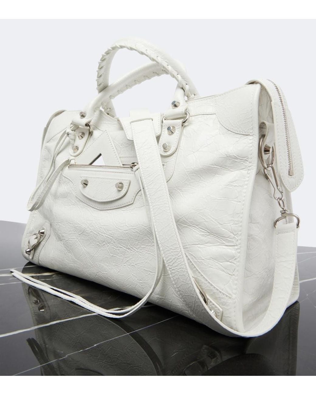 Balenciaga White Le City Medium Leather Top-Handle Bag