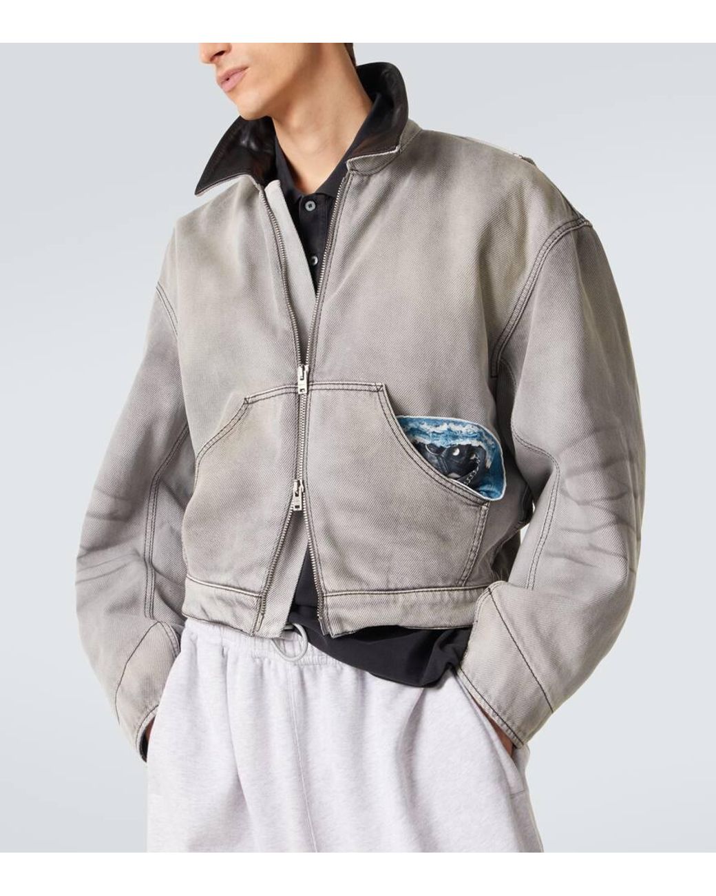 Giacca Di Jeans Con Pelle di Acne in Gray da Uomo