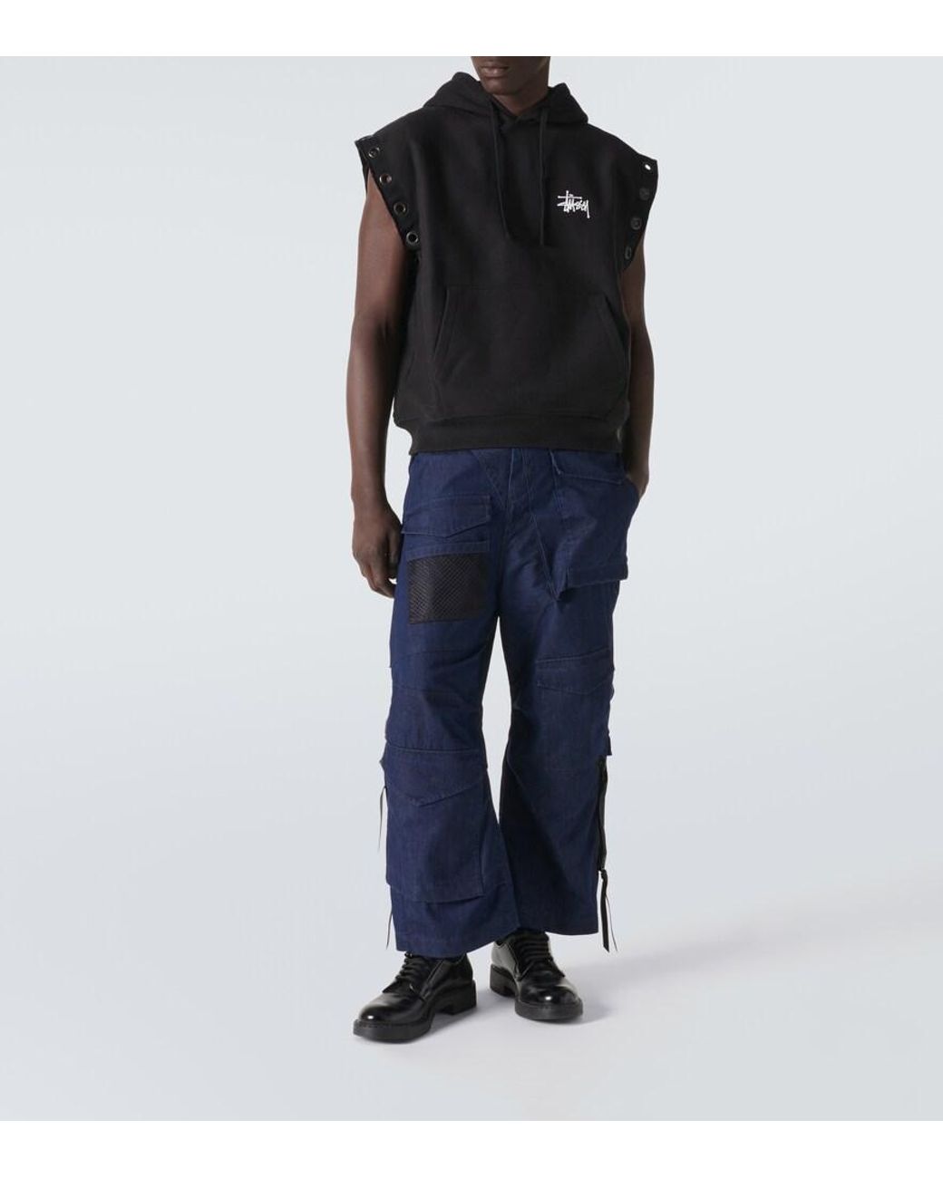 Junya Watanabe Blue Deconstructed Denim Cargo Pants for men