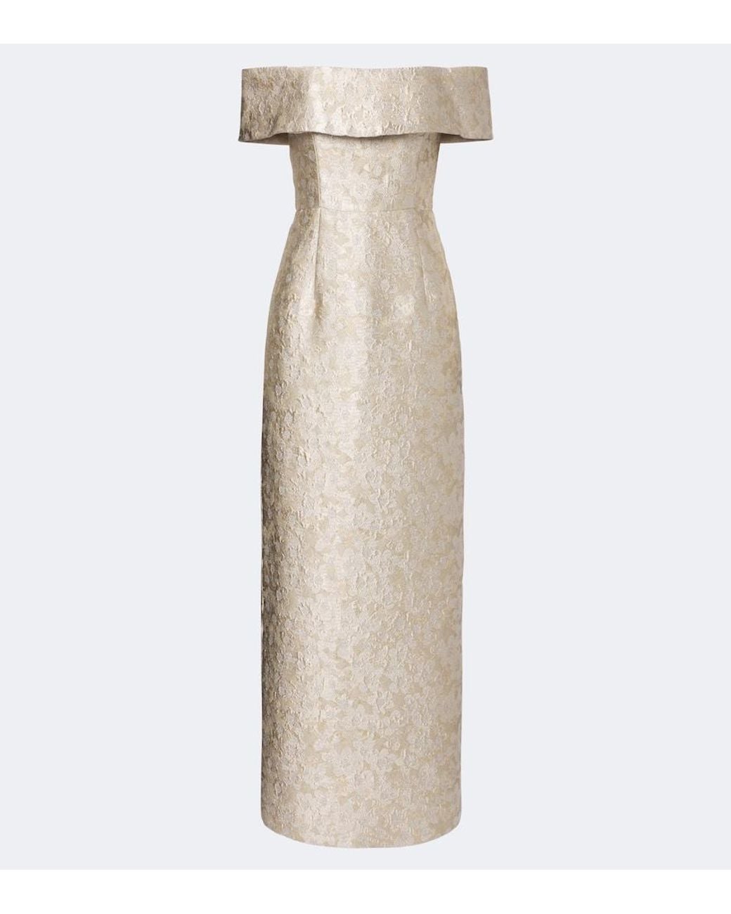 Markarian Natural Clover Floral Brocade Bustier Gown