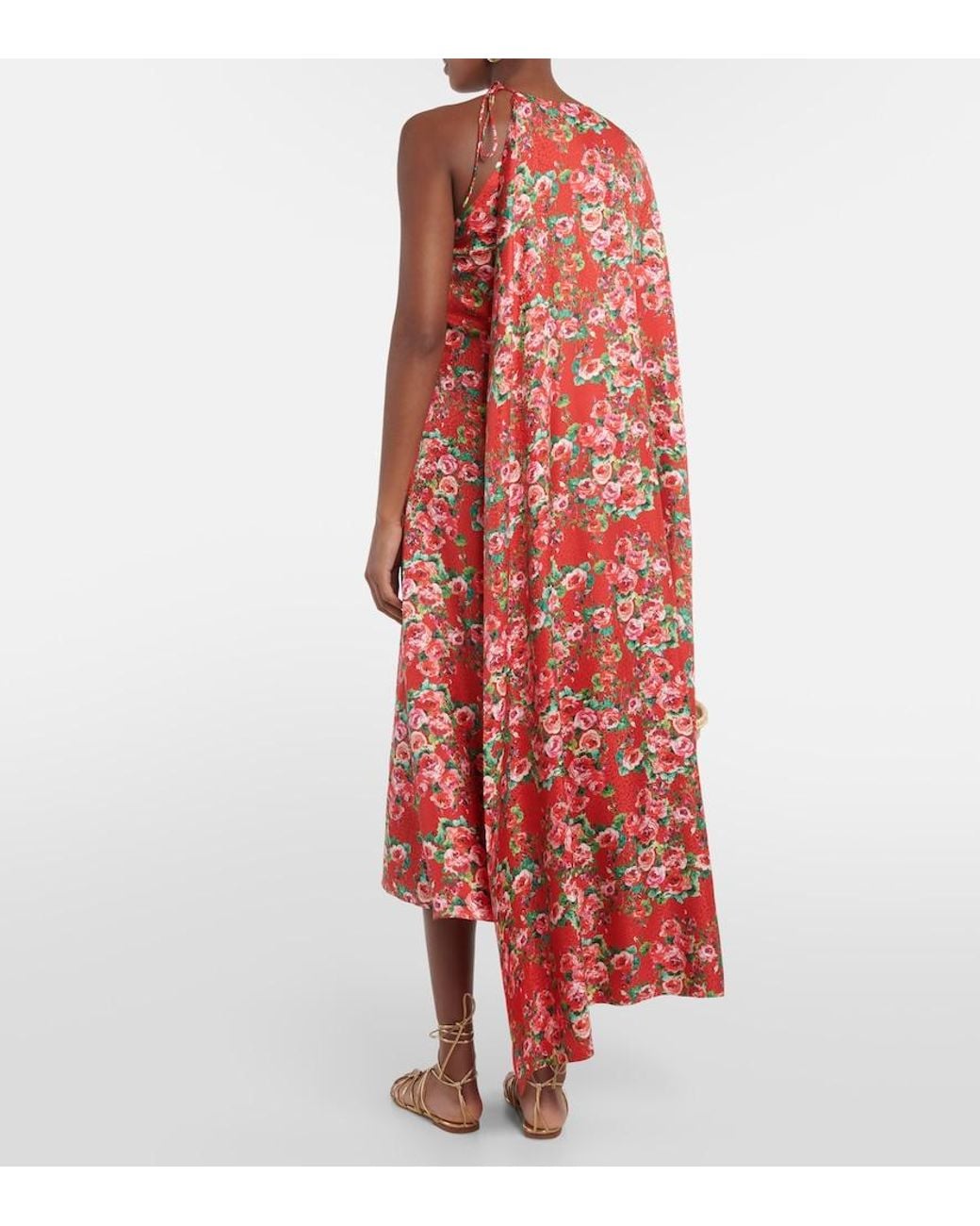 Markarian Red Caped Silk Midi Dress