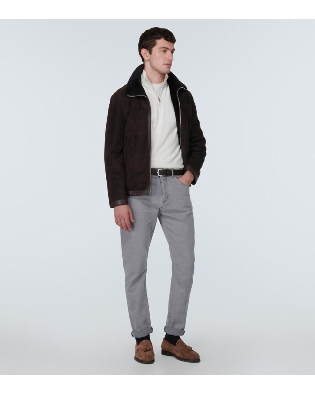Brunello Cucinelli White Cashmere Half-Zip Sweater for men