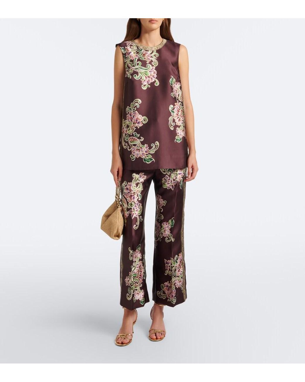 ALÉMAIS Gray Josie Floral Cropped Wide-Leg Pants