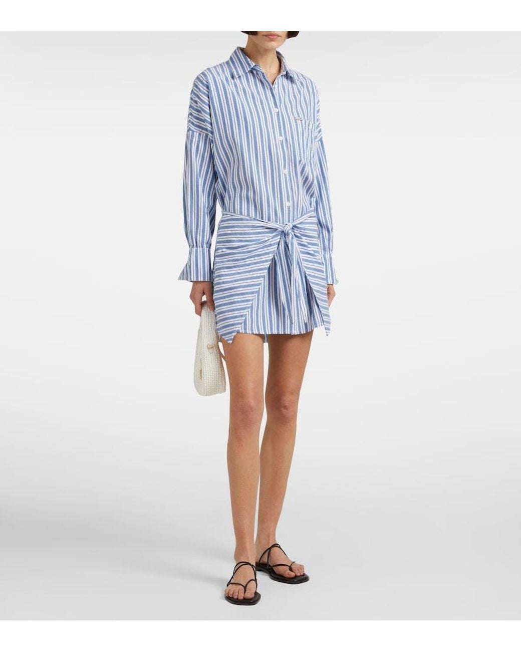 Melissa Odabash Blue Sara Striped Cotton Shirt Dress