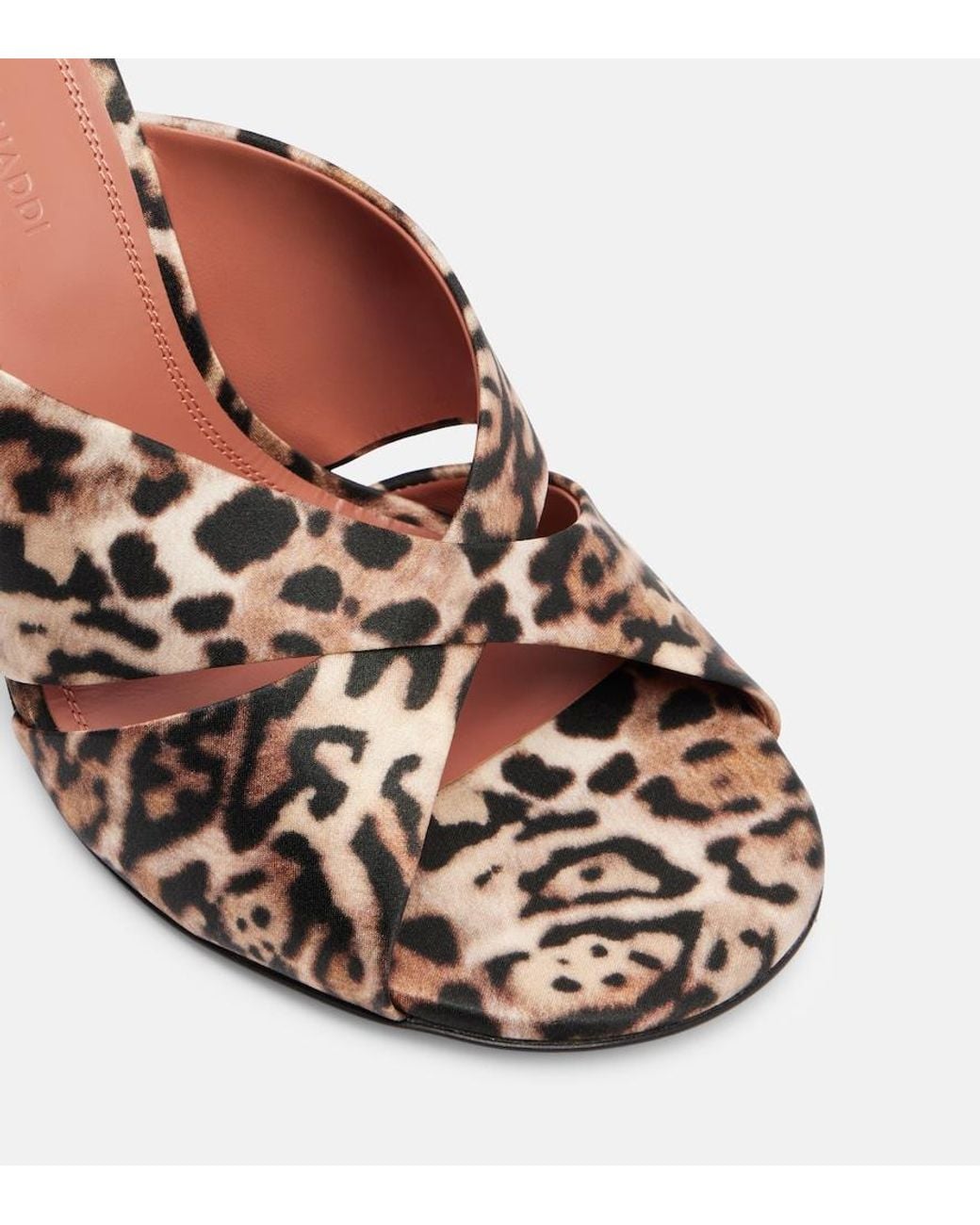 AMINA MUADDI Brown Salma Leopard-Print Satin Mules