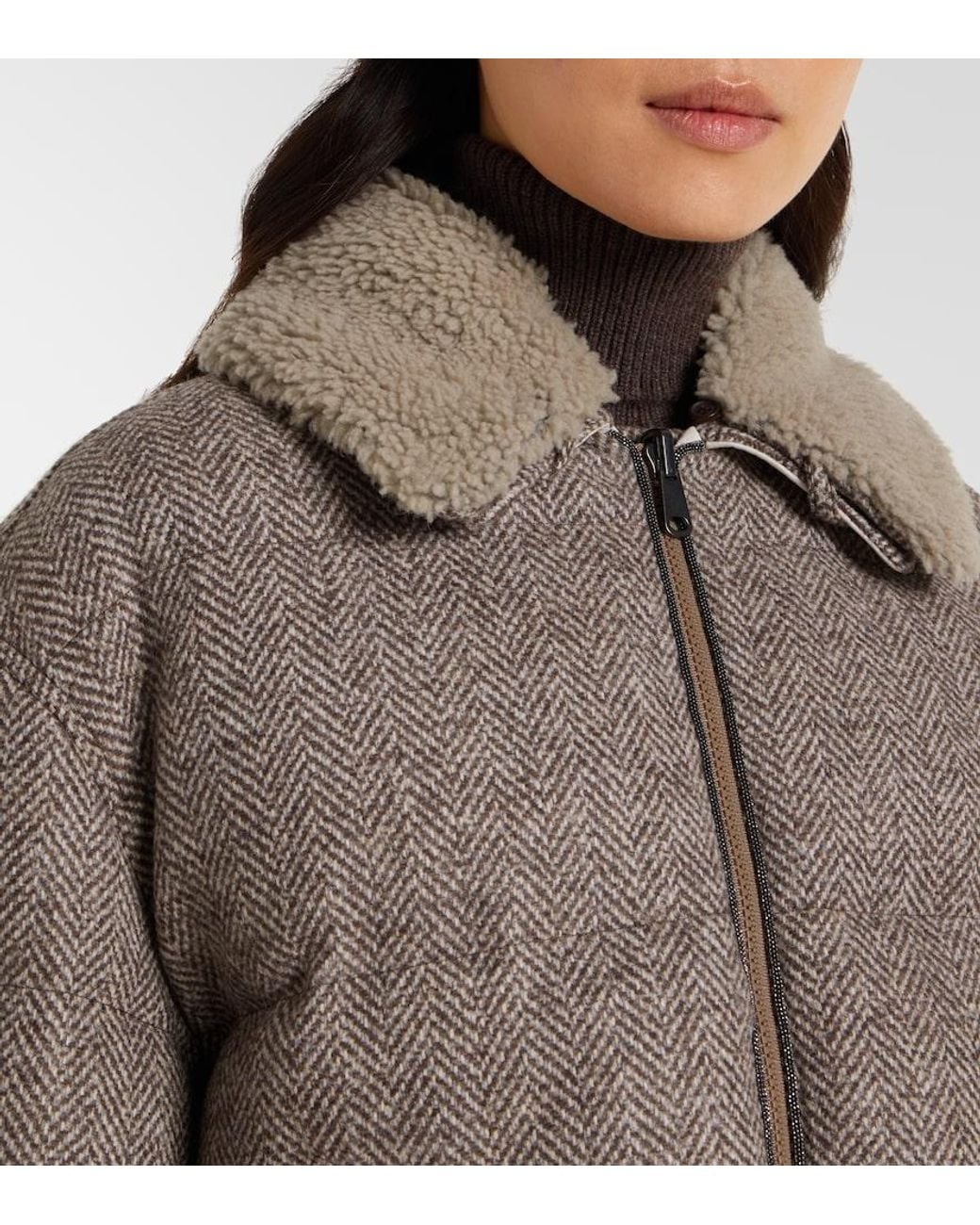 Brunello Cucinelli Brown Wool-Blend Down Jacket