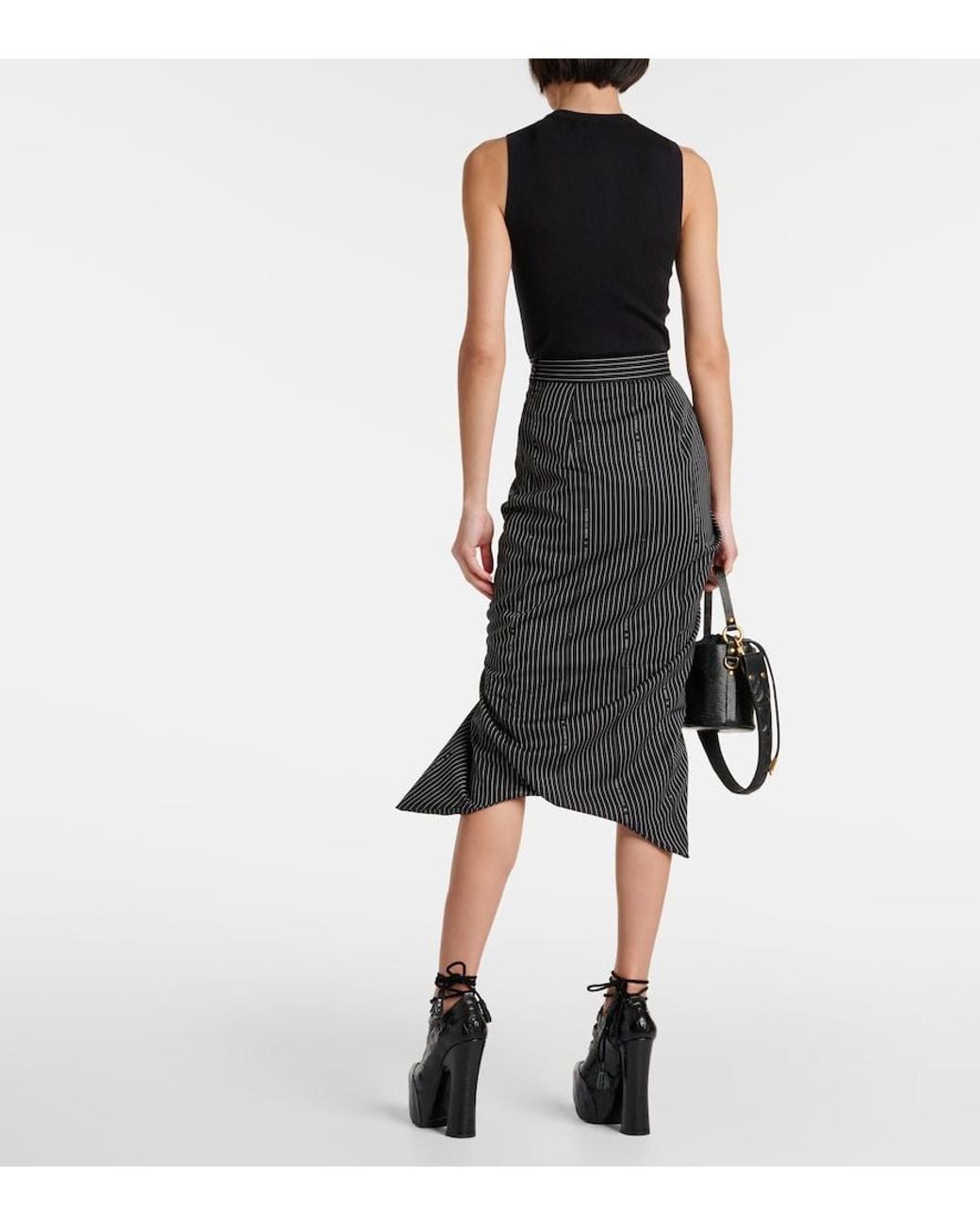 Vivienne Westwood Black Pinstriped Wool And Cotton Midi Skirt