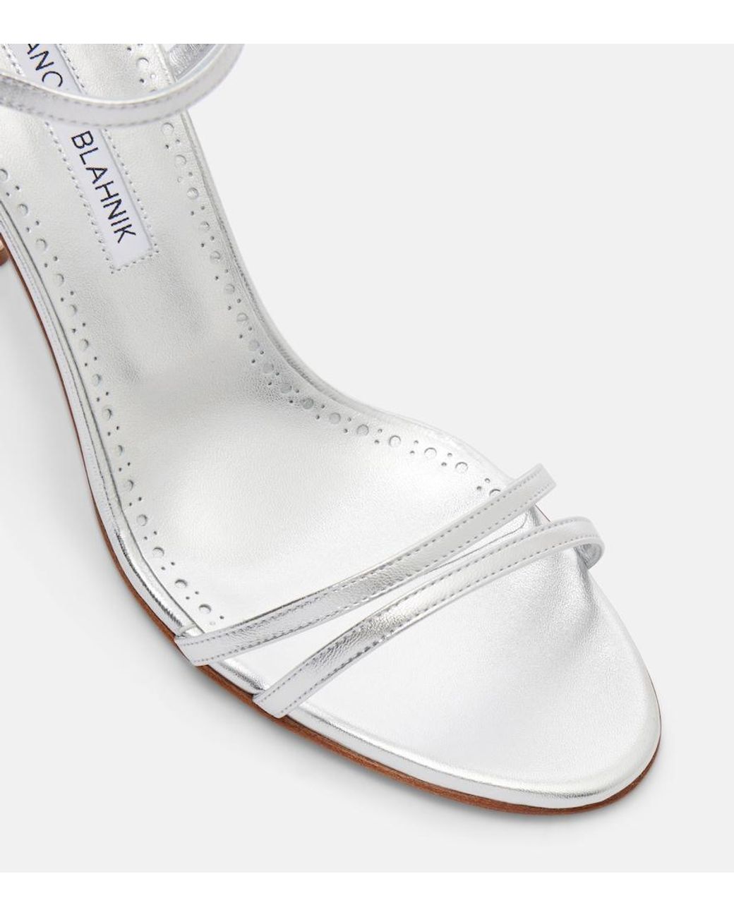 Manolo Blahnik White Ciagapla 105 Metallic Leather Sandals