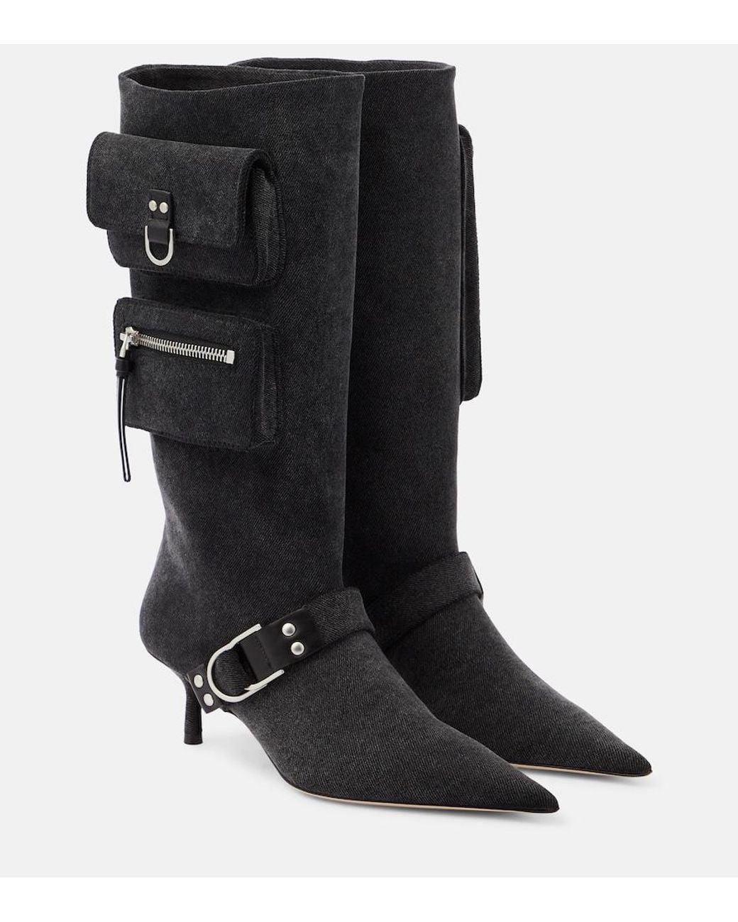 Blumarine Black Jeanne Denim Knee-High Boots