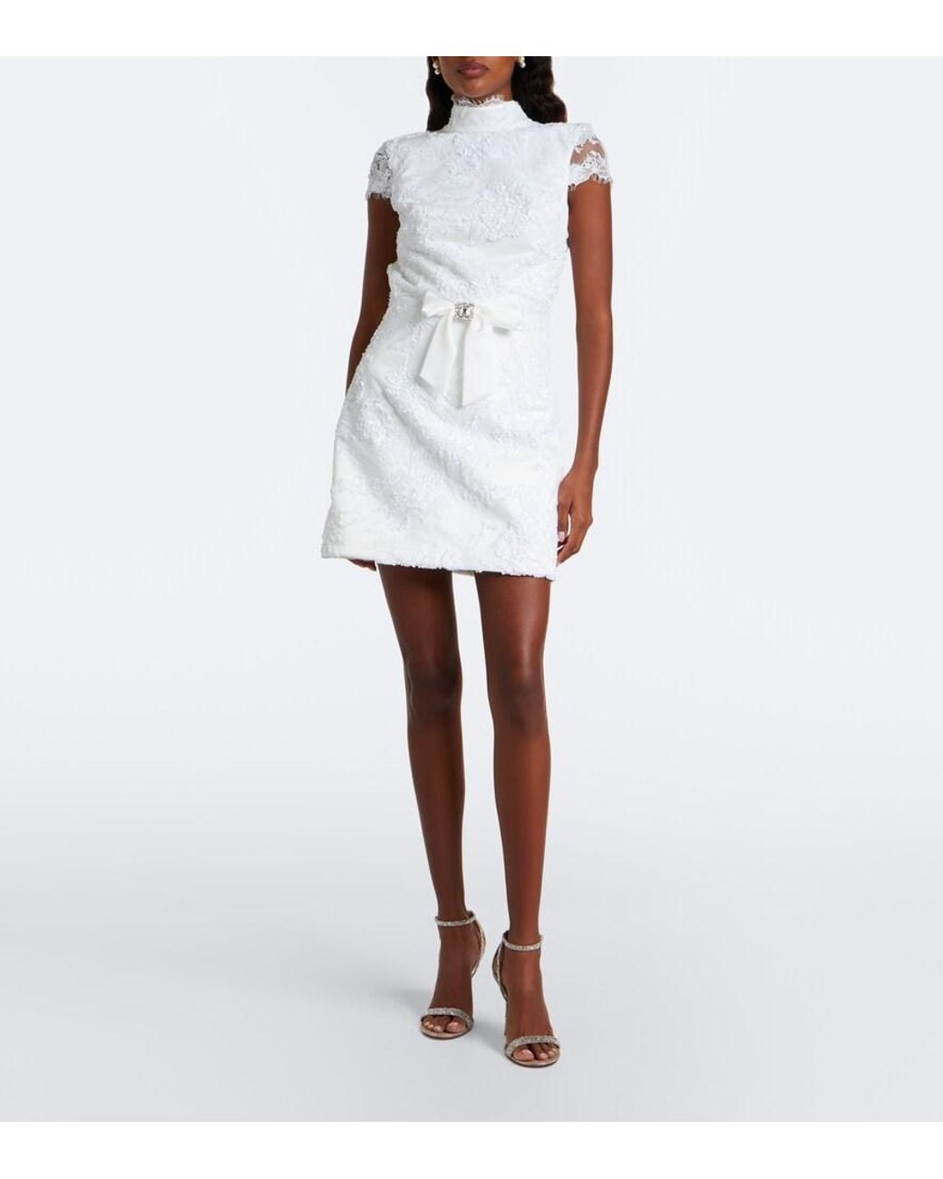 Rebecca Vallance White Medici Bow-Detail Embellished Minidress