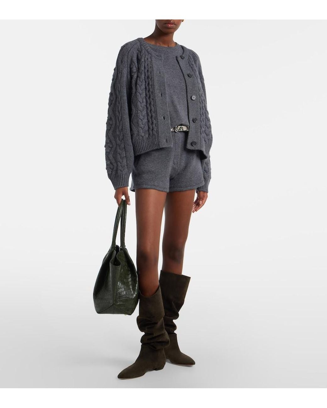 Lisa Yang Gray Winroe Cable-Knit Cashmere Cardigan