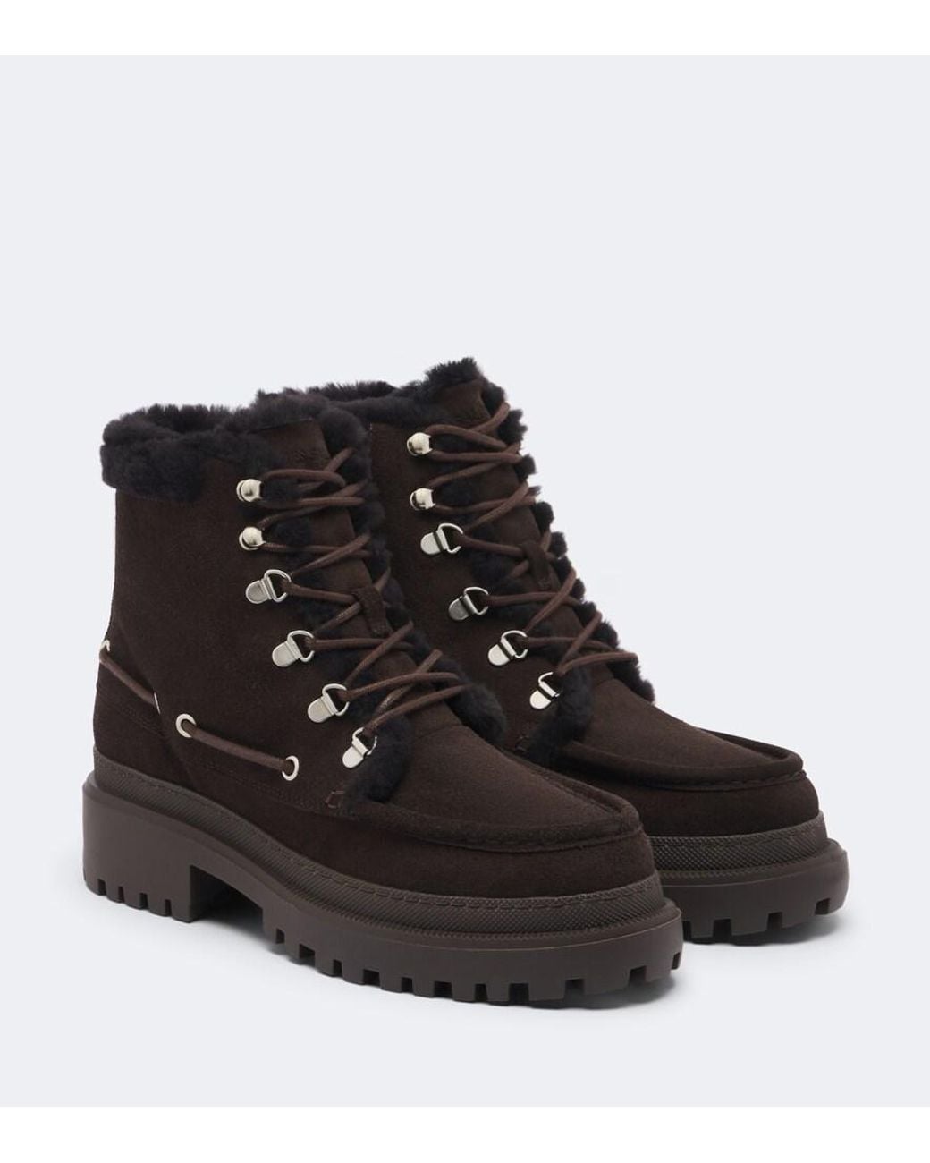 Yves Salomon Black Shearling-Lined Suede Lace-Up Boots