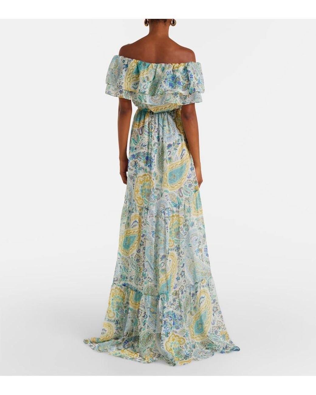 Etro Blue Paisley Silk Chiffon Maxi Dress