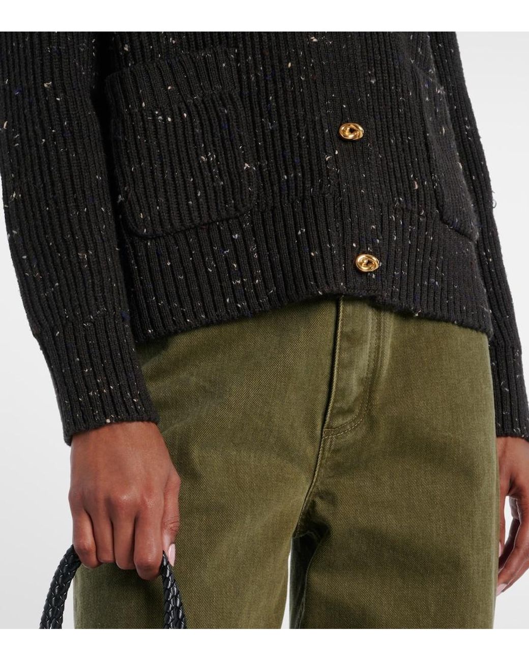 Bottega Veneta Black Ribbed-Knit Wool-Blend Cardigan