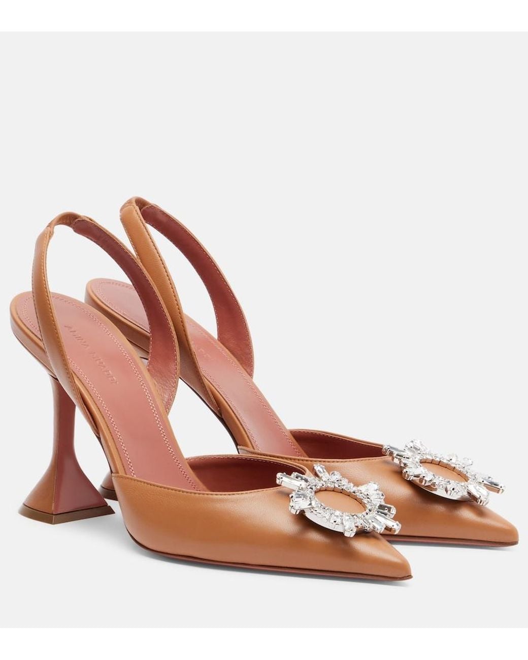 AMINA MUADDI Brown Begum 95 Leather Slingback Pumps