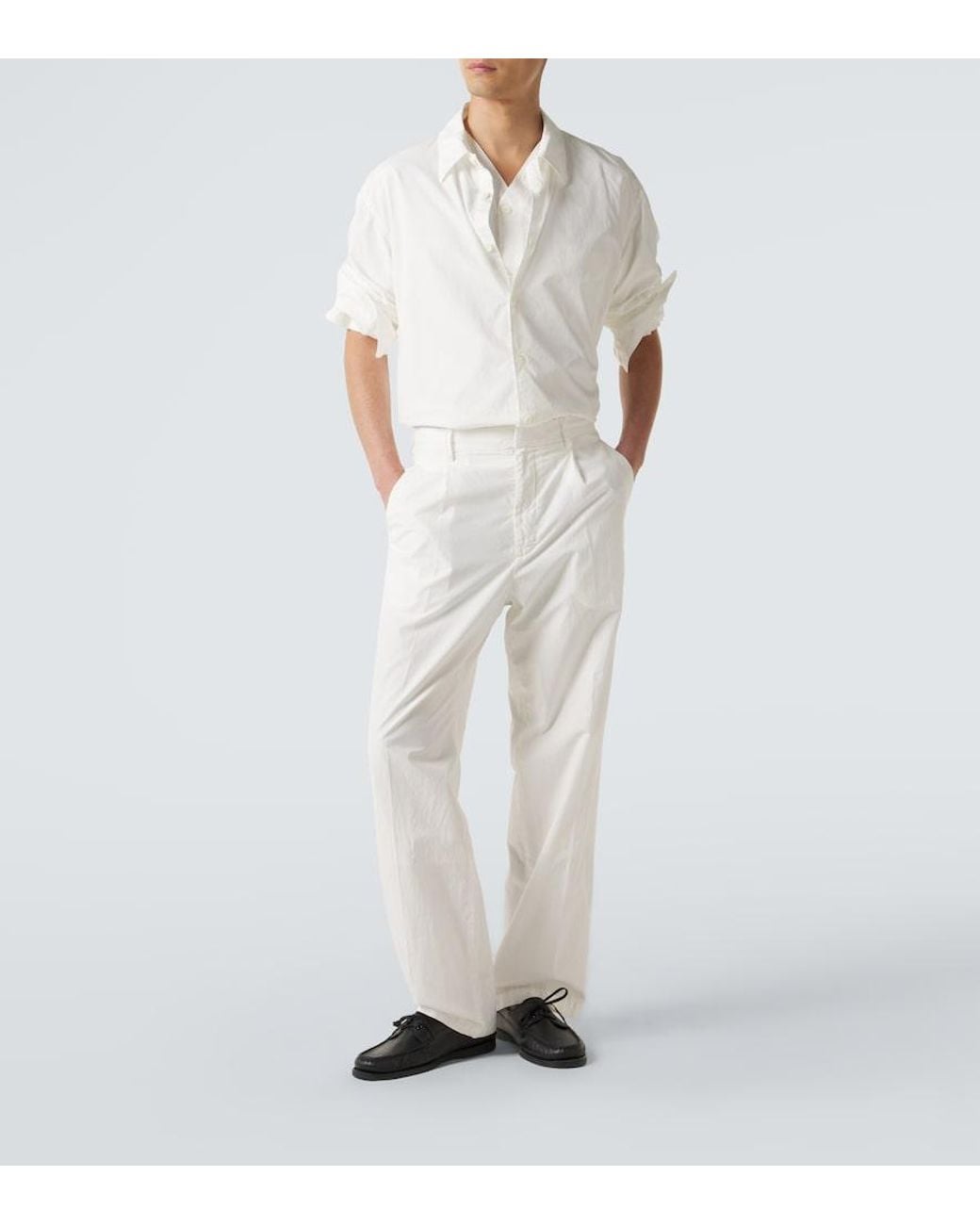 Auralee White Cotton Straight Pants for men