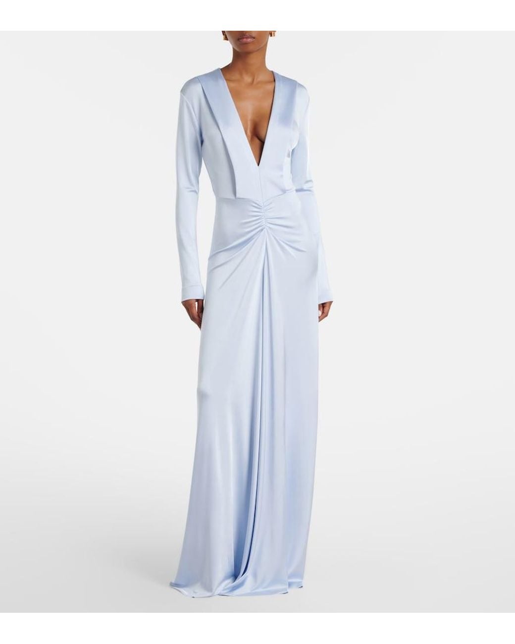 Victoria Beckham Blue Gathered Jersey Gown