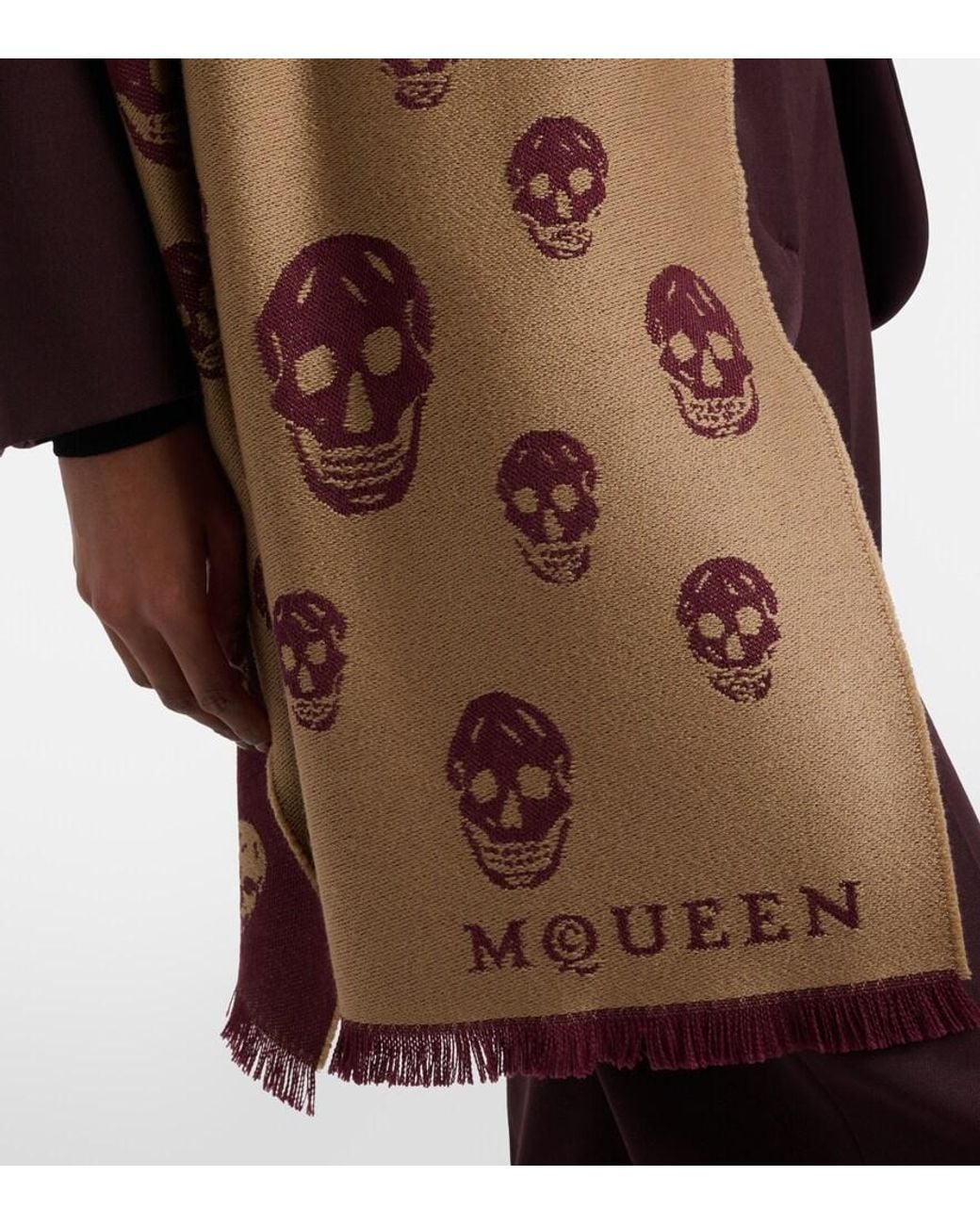 Alexander McQueen Brown Skull Wool Jacquard Scarf