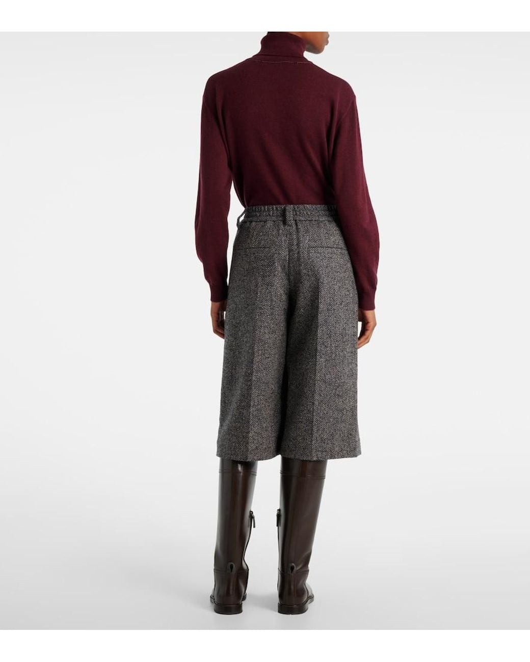 Brunello Cucinelli Gray Herringbone Wool-Blend Shorts