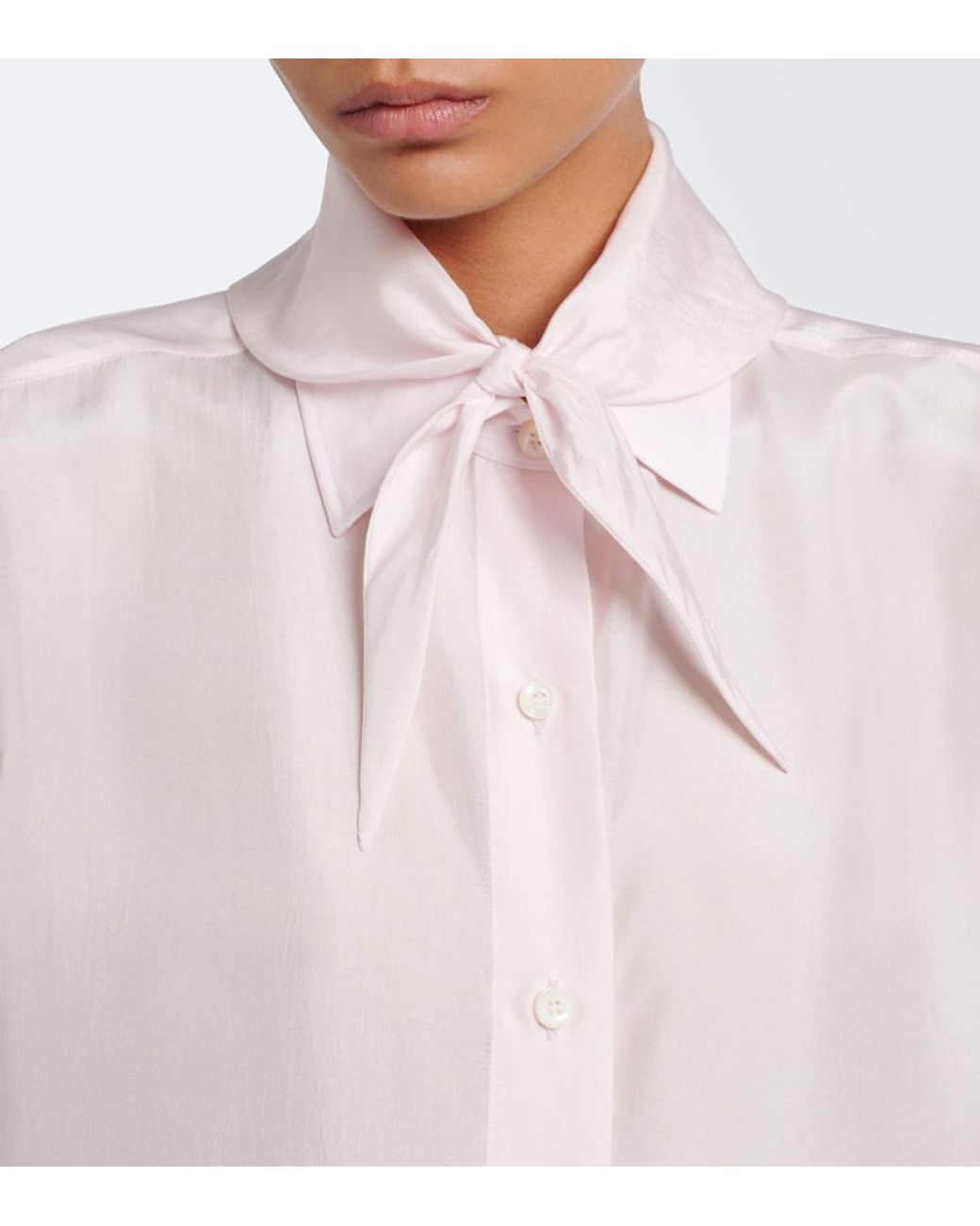 Prada Pink Tie-Neck Silk Poplin Shirt