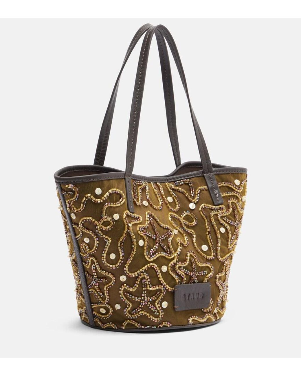 Staud Brown Caro Embellished Canvas Tote Bag