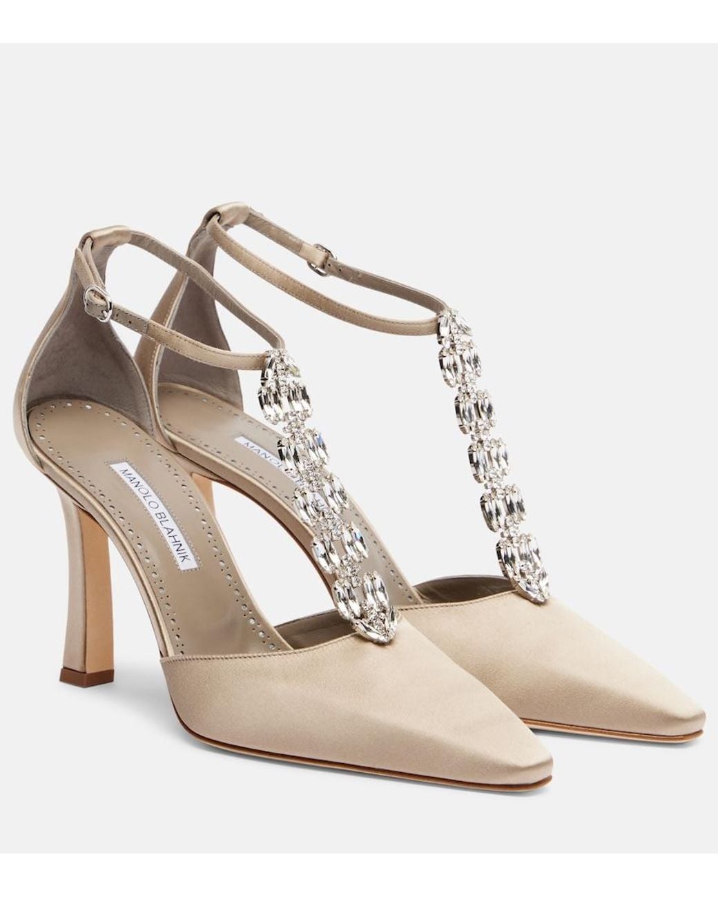 Manolo Blahnik Metallic Molara Embellished Satin Pumps