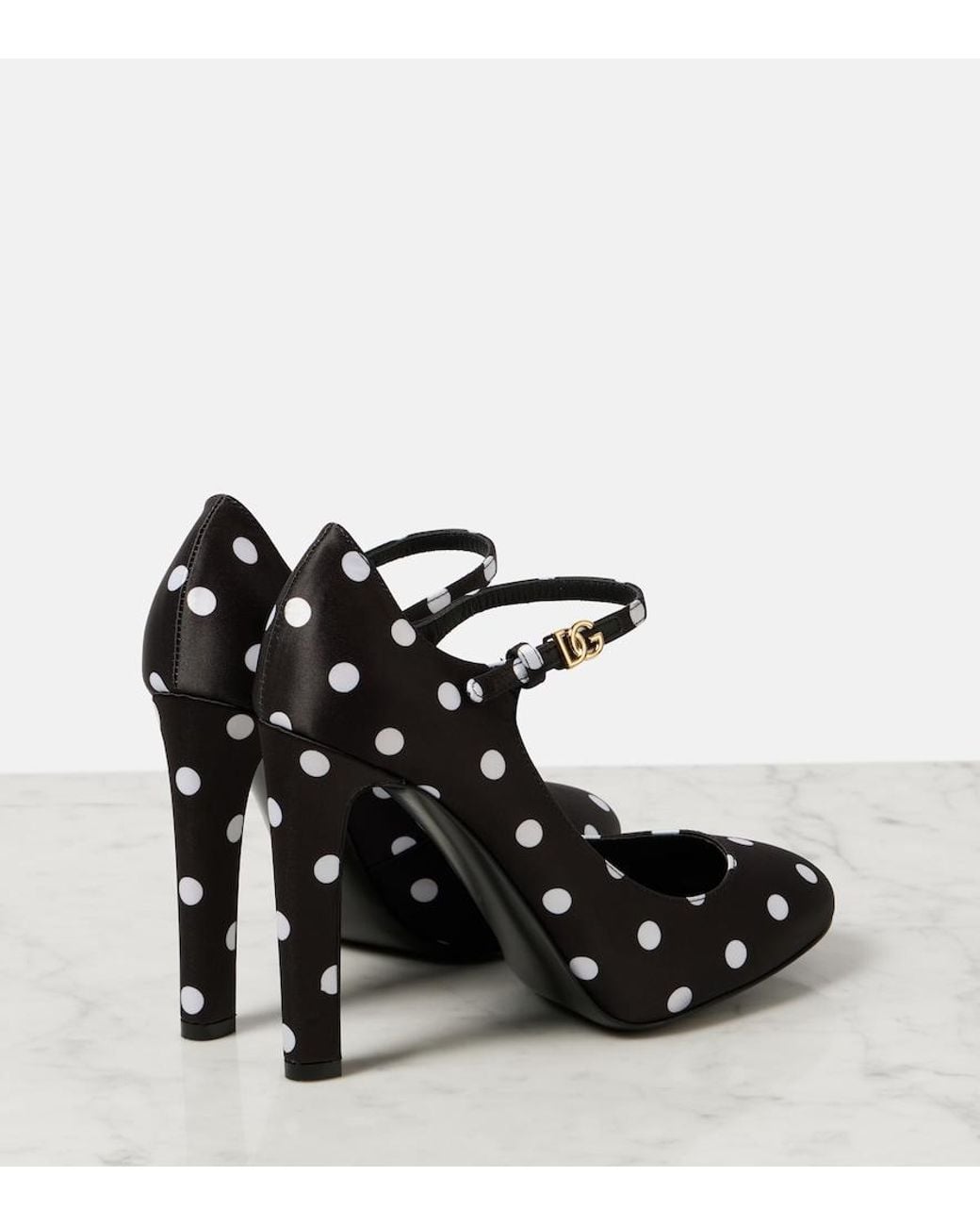 Dolce & Gabbana Black Bianca Polka-Dot Satin Pumps