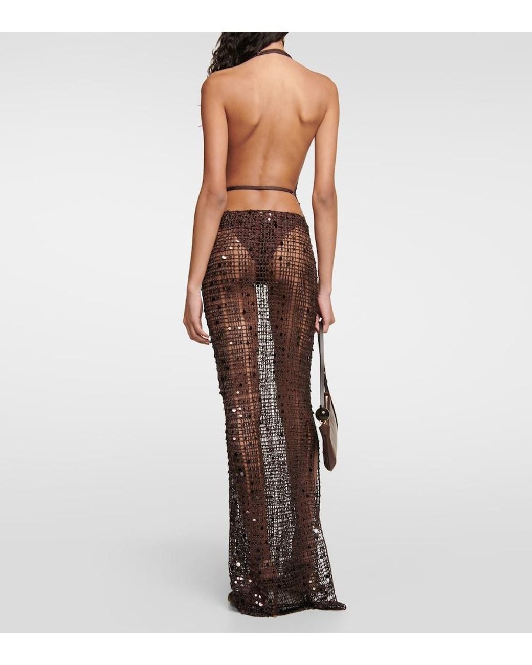 AYA MUSE White Cutout Sequined Maxi Dress