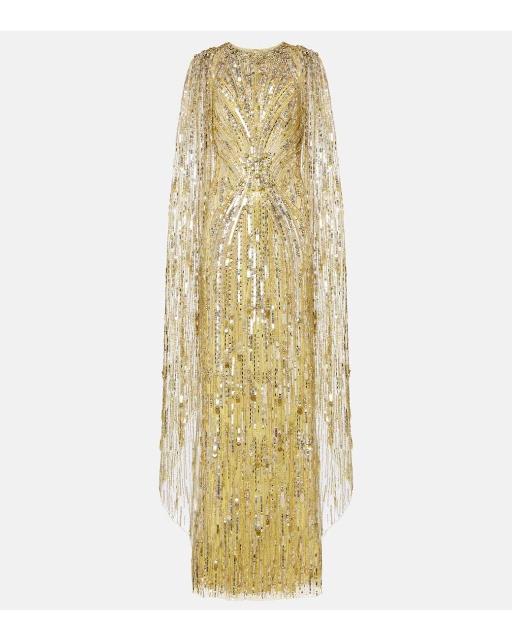 Jenny Packham Metallic Elio Embellished Caped Gown