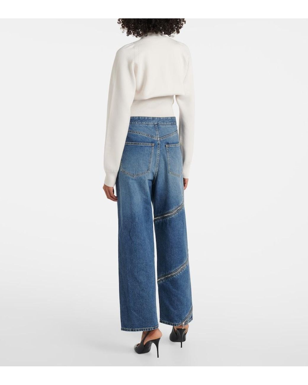 Alaïa Blue Zip-Up Wide-Leg Jeans