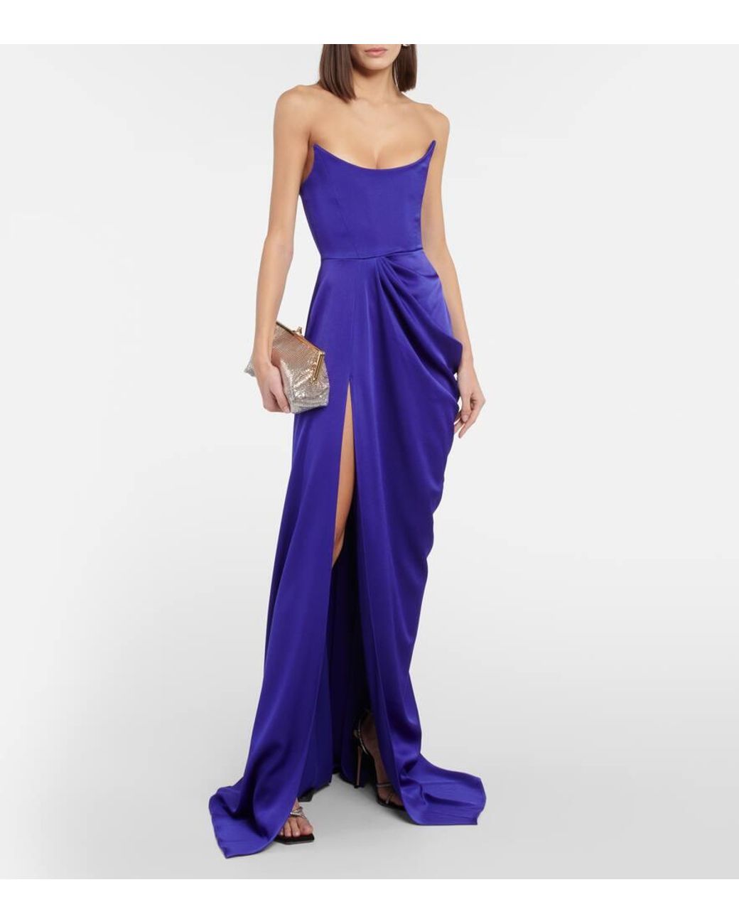 open lace back dress Alex Perry Lilac Round Neck Maxi Dress with Pleated Arm Detail FR 34 (   Sellier