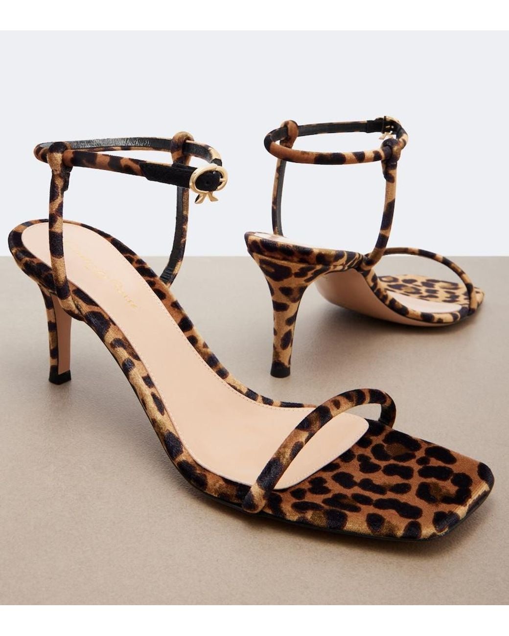 Gianvito Rossi Black Leopard Print Velvet Sandals