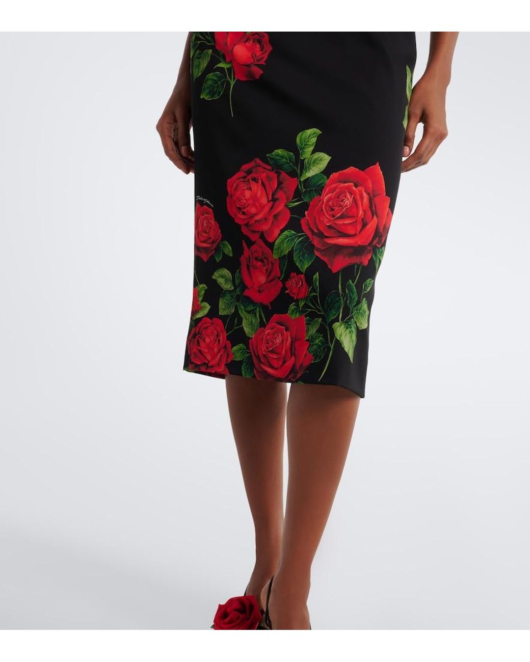 Dolce & Gabbana Red Floral Silk-Blend Midi Dress