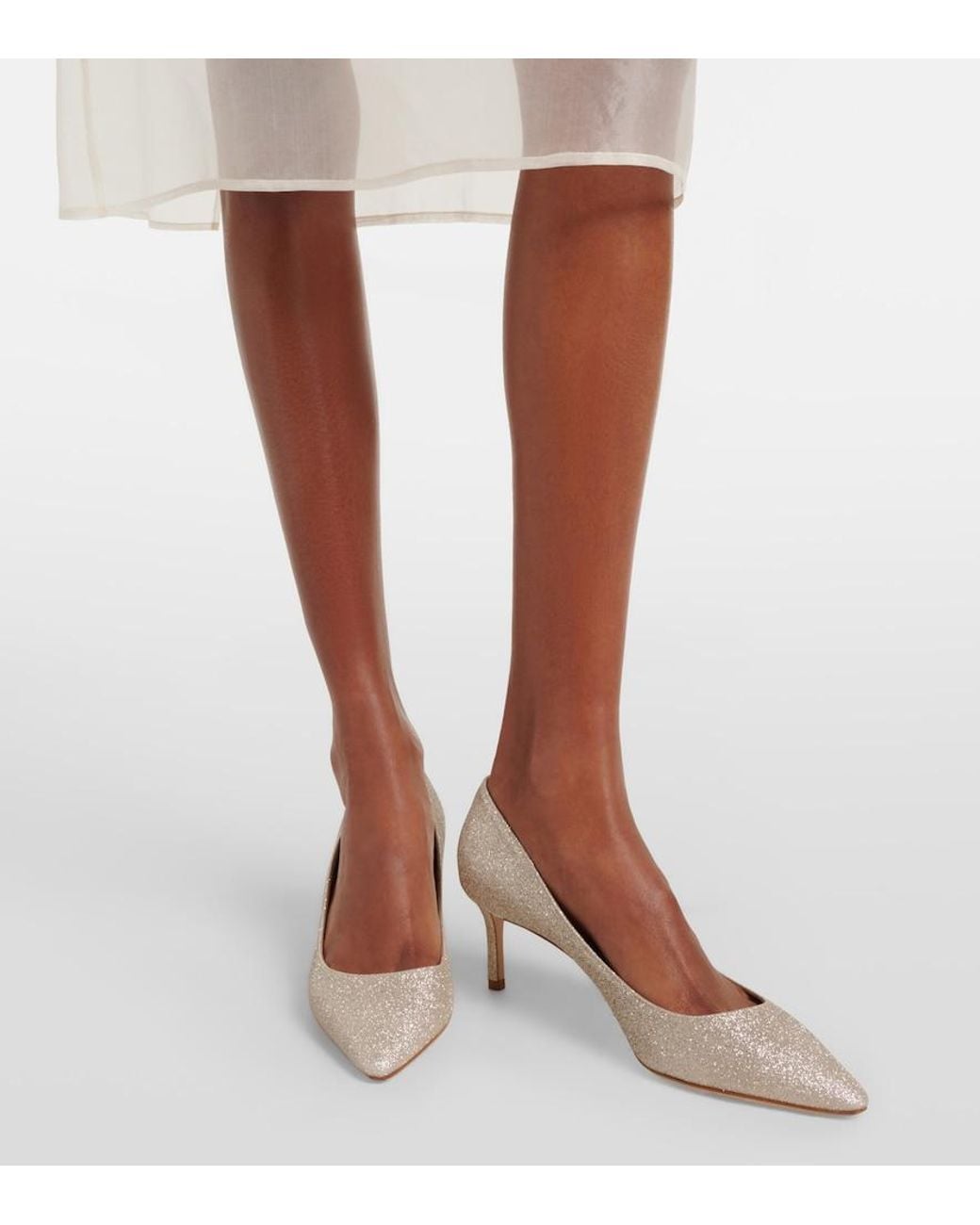 Jimmy Choo White Romy Glitter Pumps