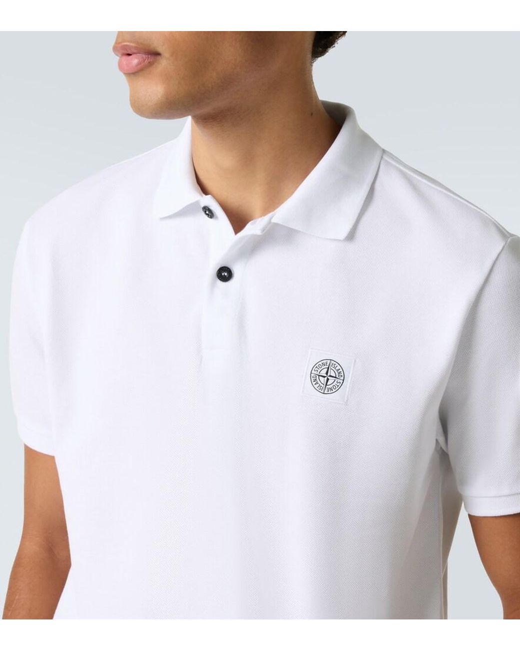 Stone Island White Compass Cotton Pique Polo Shirt for men