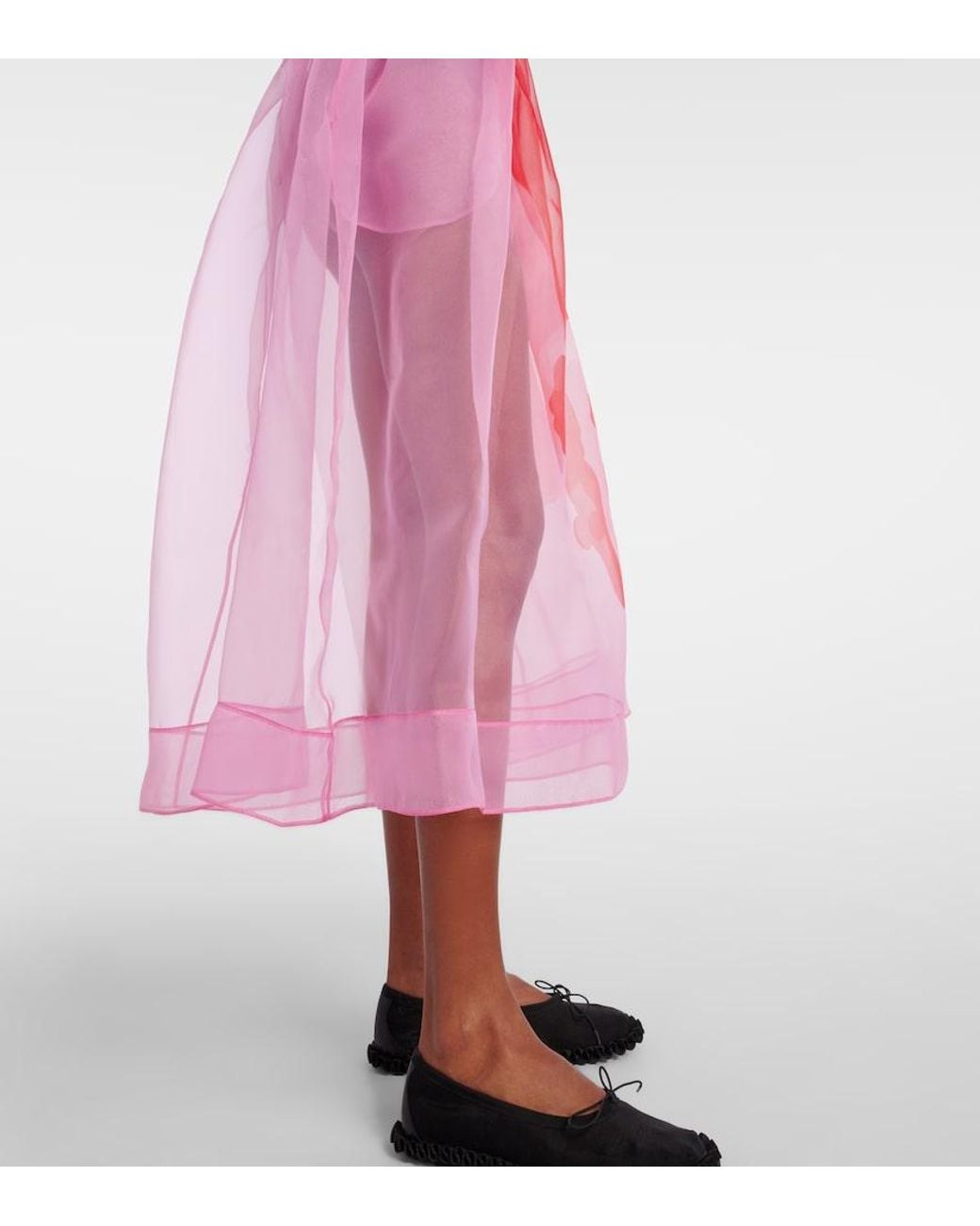 Simone Rocha Pink Printed Organza Midi Dress