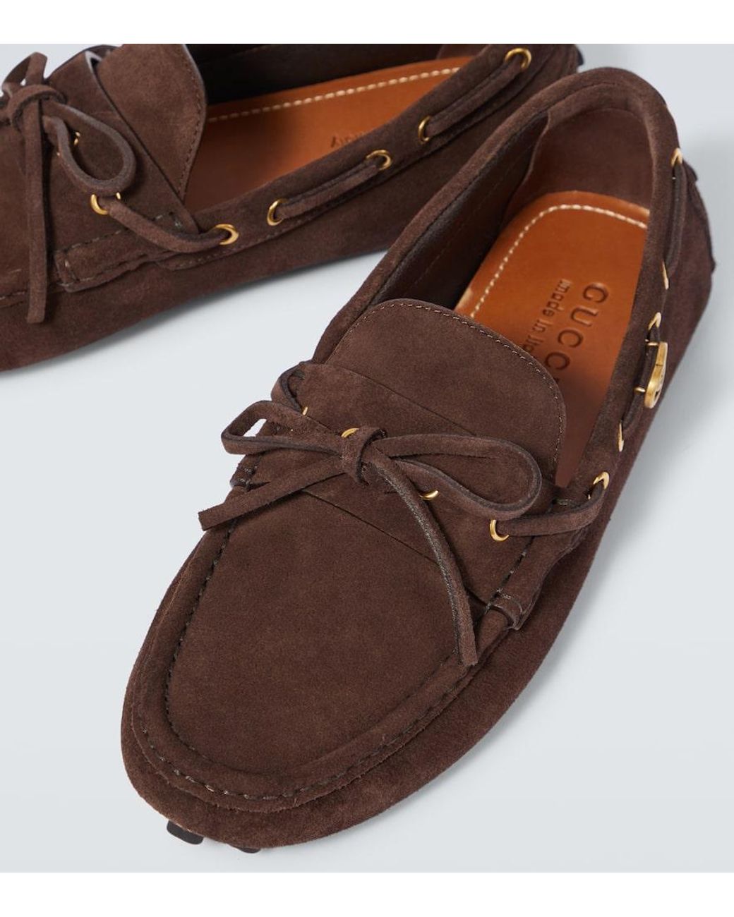 靴 GUCCI GG suede driving shoes brown Gucci Interlocking G Suede Driving Shoes in Brown for Men | Lyst