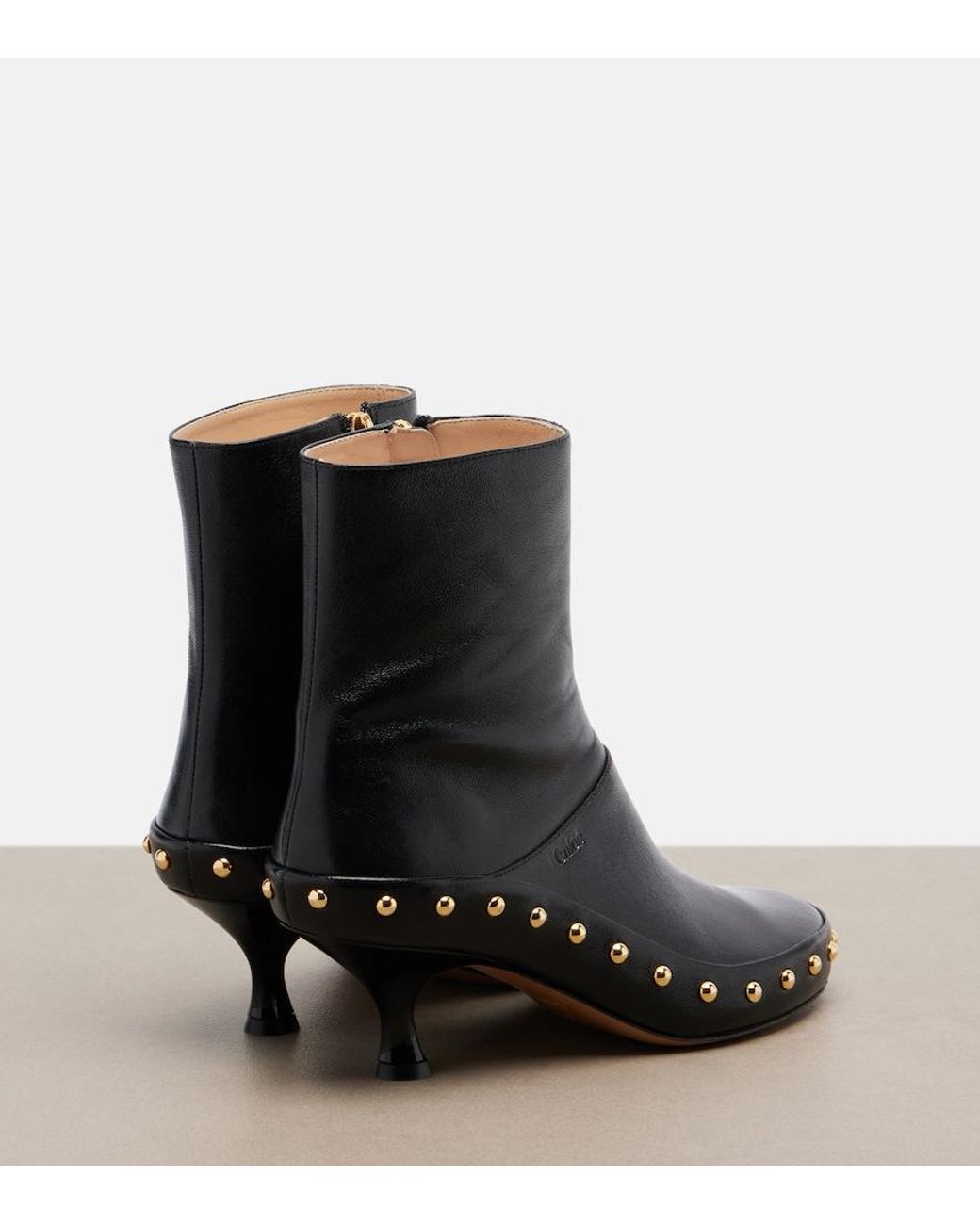 Chloé Black Junie Studded Leather Ankle Boots