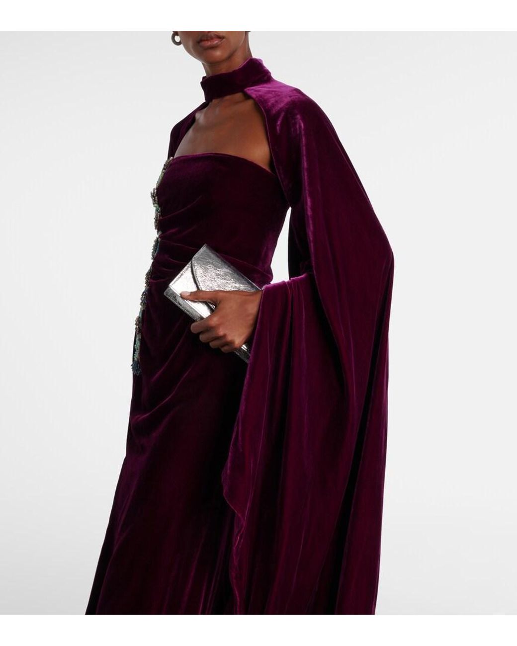 Costarellos Red Embellished Strapless Gown