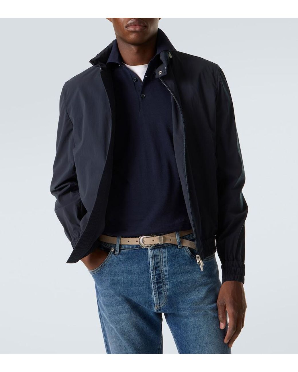 Brunello Cucinelli Blue Cotton Polo Sweater for men