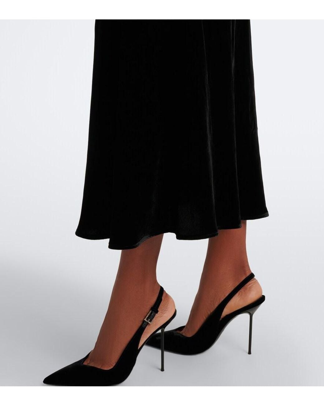 Rixo Black Arlette Draped Velvet Midi Dress