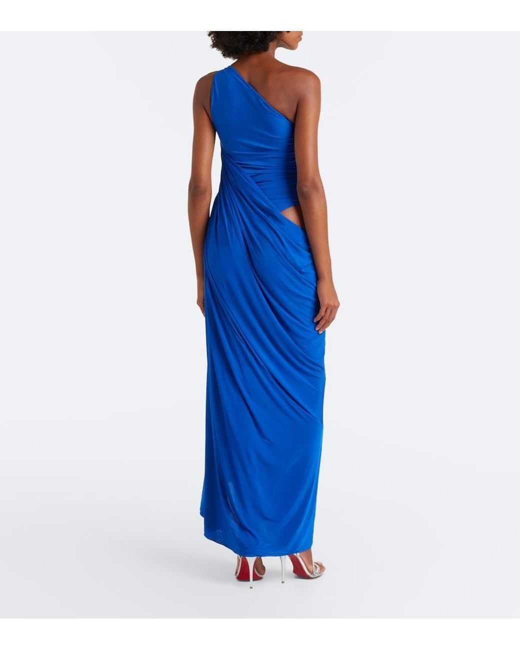 Alex Perry Blue Ruched One-Shoulder Jersey Gown