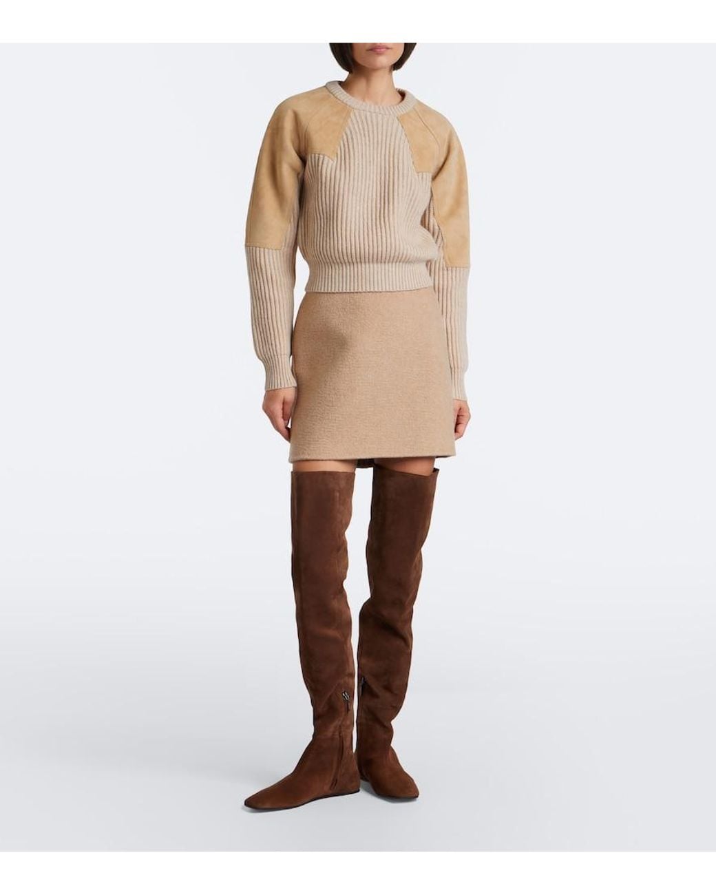 Max Mara Natural Suede-Paneled Wool And Cashmere Sweater