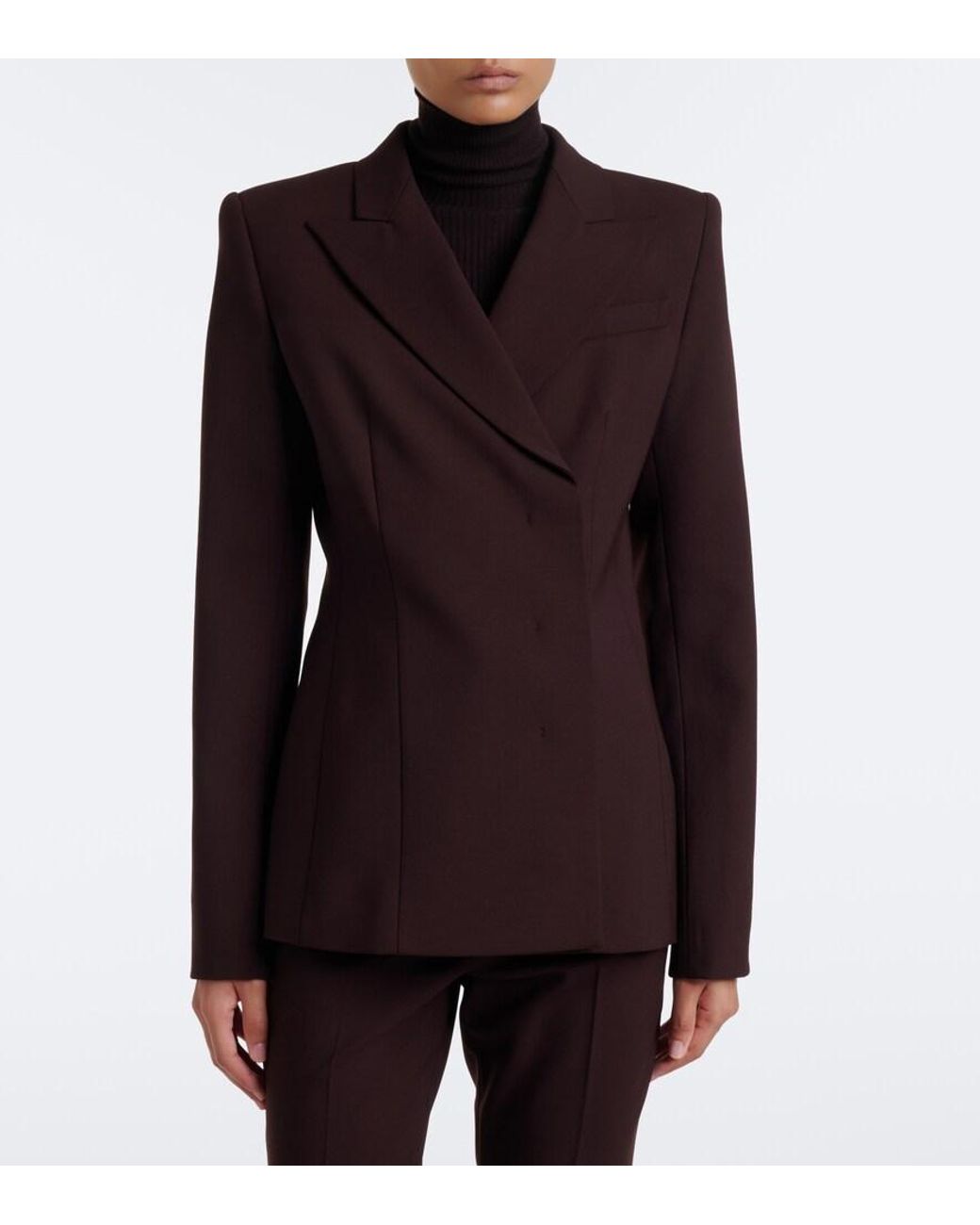 Sportmax Brown Double-Breasted Wool-Blend Blazer