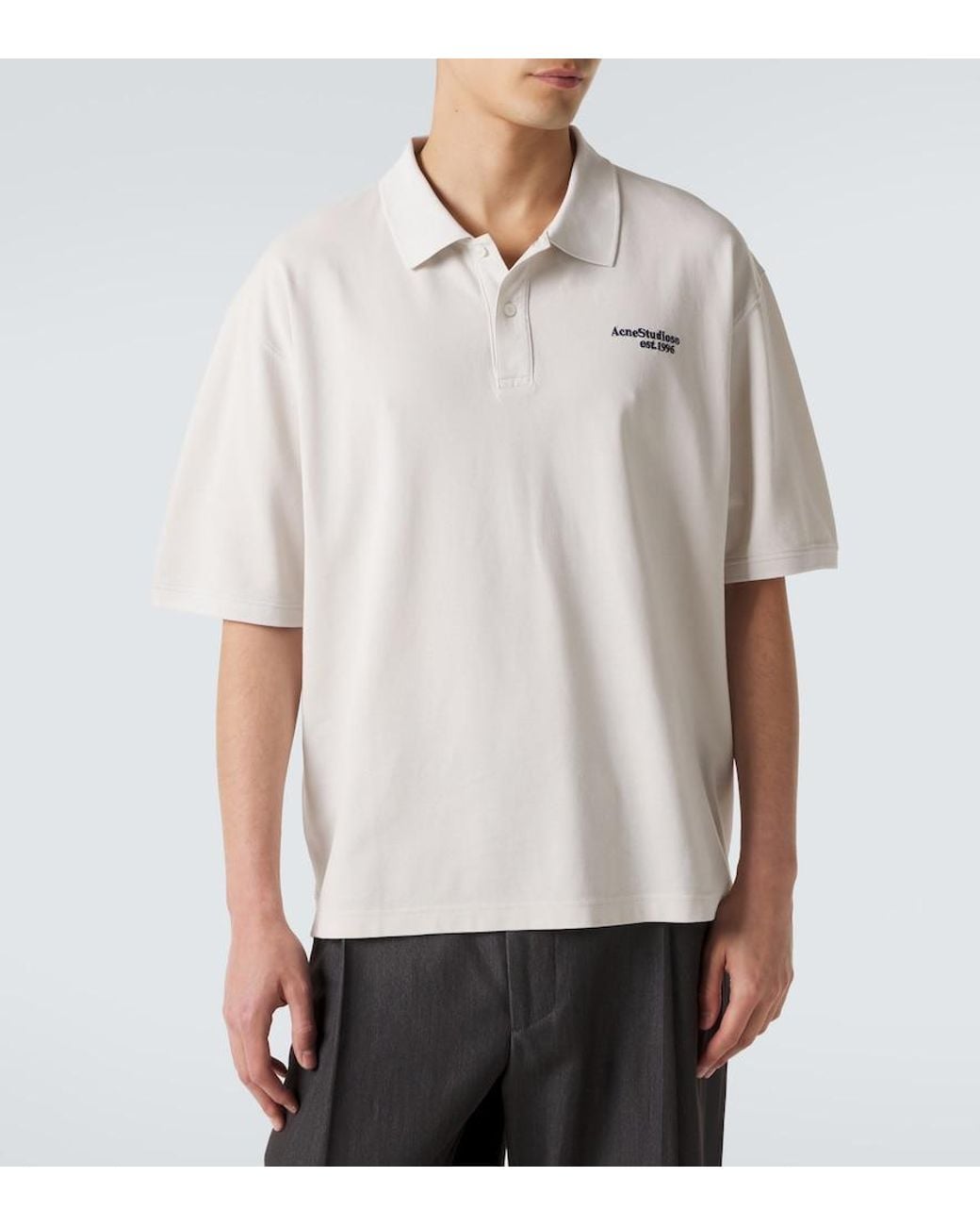 Acne White Distressed Logo Cotton Polo Shirt for men