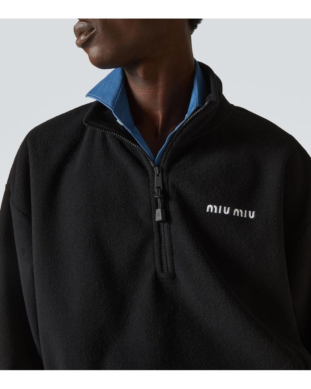 Miu Miu Black Fleece Half-Zip Sweater for men