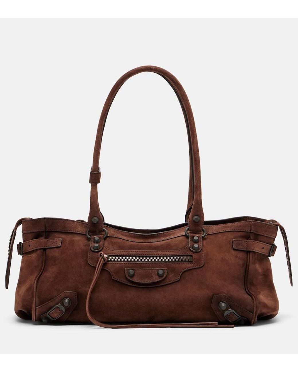 Balenciaga Brown Le City East-West Small Suede Shoulder Bag