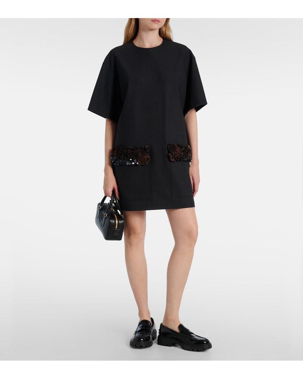 Plan C Black Minikleid Aus Einem Wollgemisch Mit Pailletten